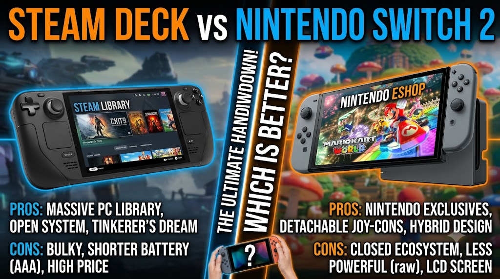Steam Deck OLED and Nintendo Switch 2 compared for handheld gaming